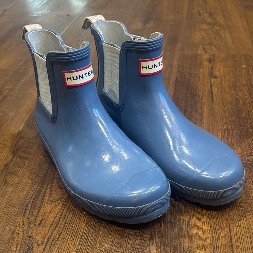 Women’s Hunter Original Chelsea Gloss Gill Wave Blue Classic Rain Boots size 8